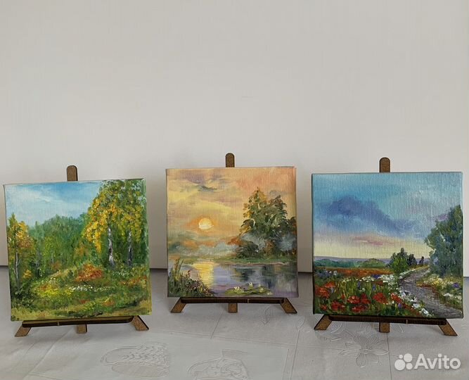 Картина маслом мини на мольберте-подарок для души