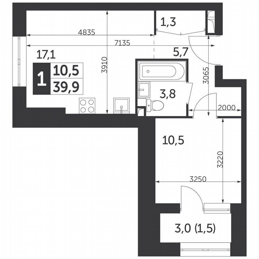 1-к. квартира, 39,9 м², 6/38 эт.