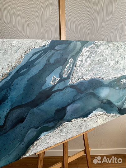 Текстурная авторская картина 140*70 с серебром