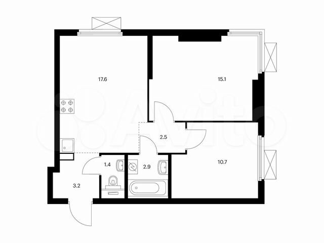 2-к. квартира, 53,4 м², 17/22 эт.