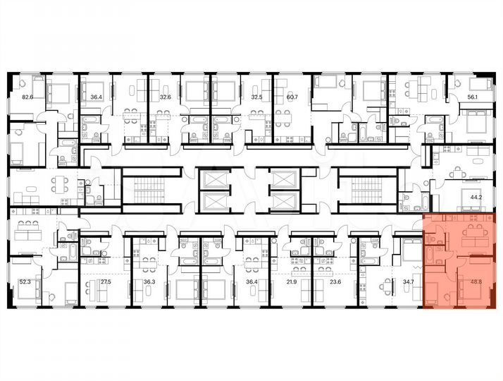 2-к. квартира, 48,8 м², 2/25 эт.
