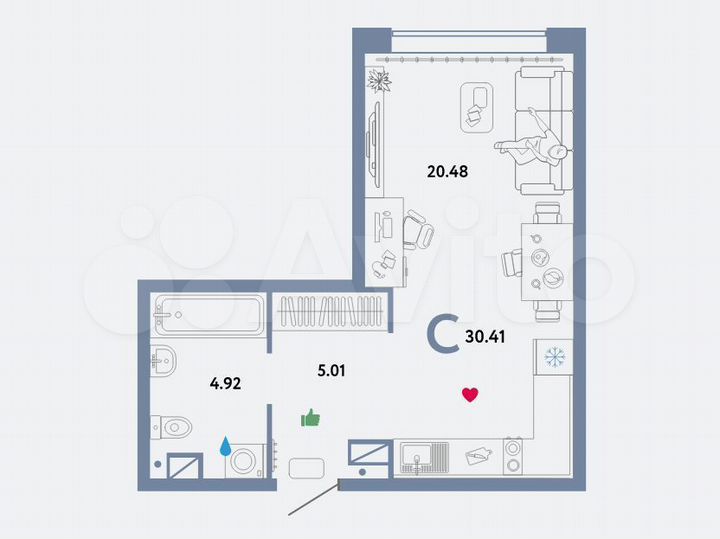 Квартира-студия, 30,4 м², 6/11 эт.