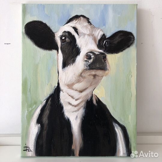 Картина маслом корова «Воображала»