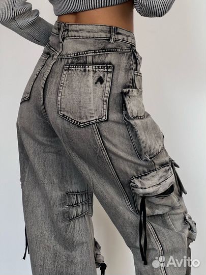 Джинсы карго женские с карманами