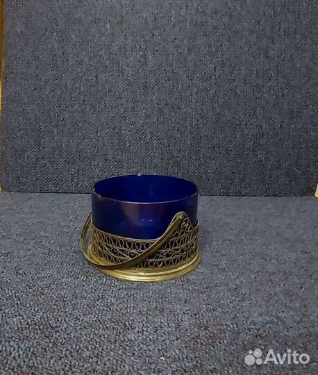 Конфетница кобальтовое стекло мельхиор СССР