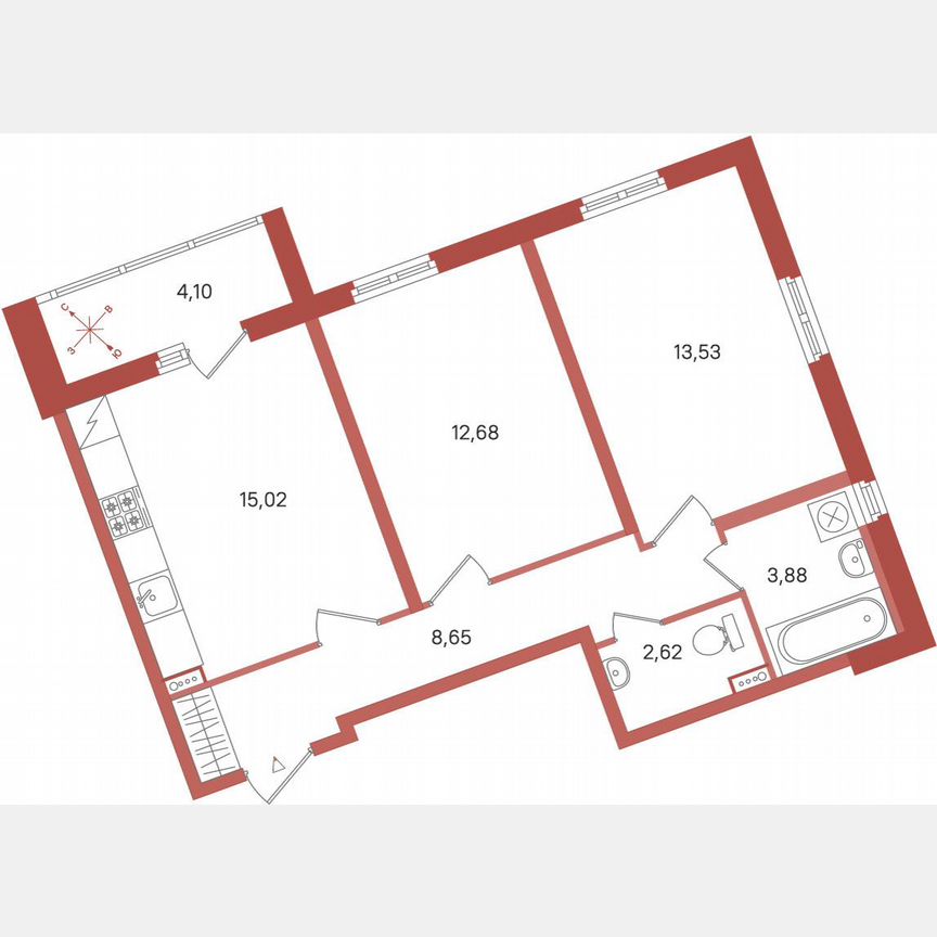 2-к. квартира, 58,4 м², 1/11 эт.