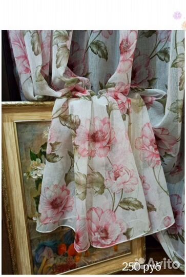 Тюль лён батист цветы