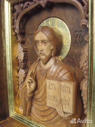 Икона дерево, резьба, золото