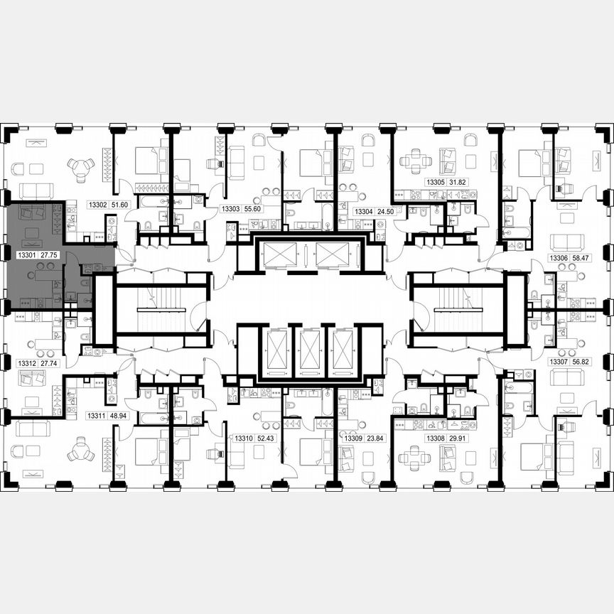 Квартира-студия, 27,8 м², 33/52 эт.