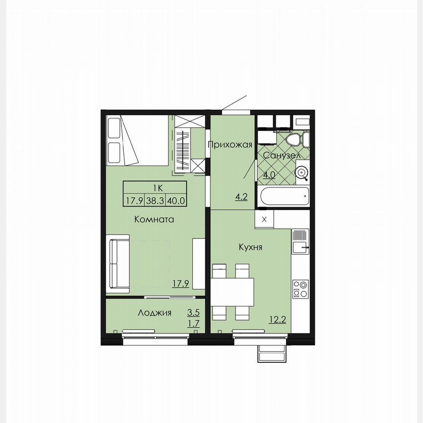 1-к. квартира, 40 м², 6/9 эт.