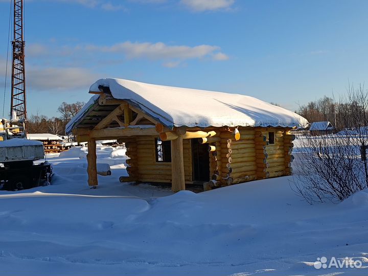 Готовый сруб бани из липы. 5,3х5,3м и 3м веранда