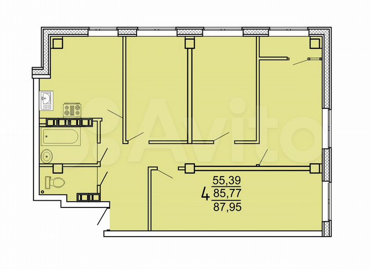 4-к. квартира, 88 м², 22/25 эт.