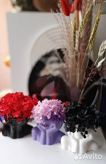 Кашпо из гипса с сухоцветами