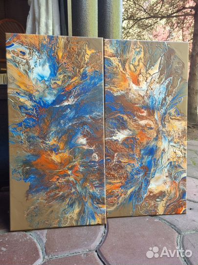Картины(акрил)техника флюид арт