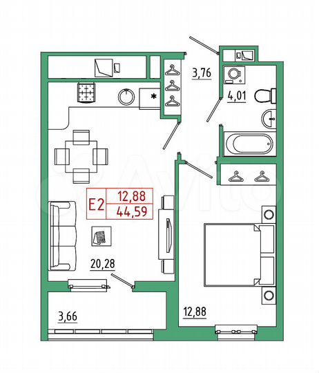 1-к. квартира, 44,6 м², 16/25 эт.