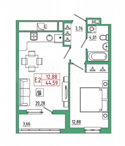 1-к. квартира, 44,6 м², 16/25 эт.