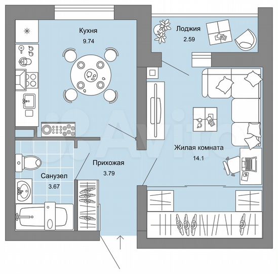 1-к. квартира, 33 м², 1/9 эт.
