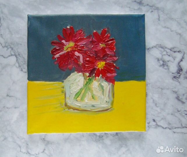 Картина маслом Букет, холст на подрамнике 20*20 см