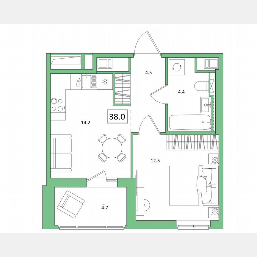 1-к. квартира, 38 м², 12/12 эт.