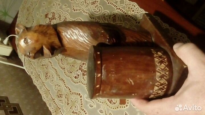 Советский деревянный Медведь с бочонком