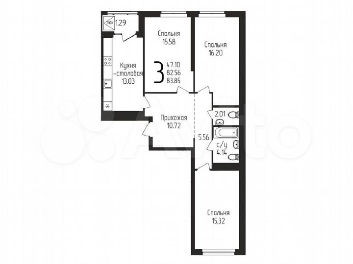 3-к. квартира, 83,8 м², 17/25 эт.