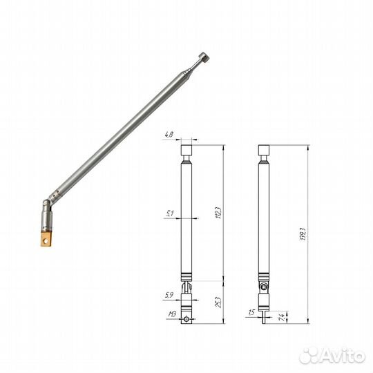 Телескопическая антенна AST-6 D5mm S5 110-400mm