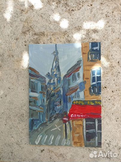 Картина маслом Париж, холст на картоне