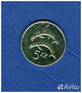 Монета Исландия (№18) 5 крон 2008 г. Дельфины