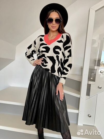 Юбка кожаная плиссе