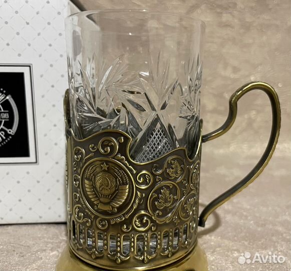 Подстаканник Герб СССР с хрустальным стаканом