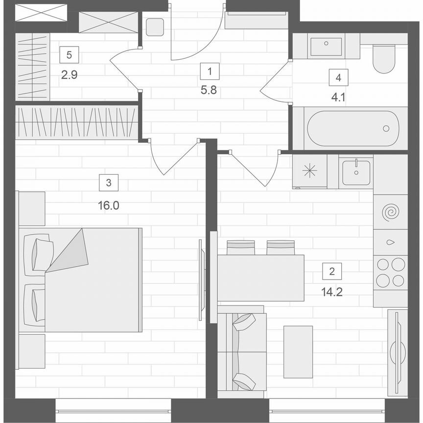 1-к. апартаменты, 43 м², 8/10 эт.
