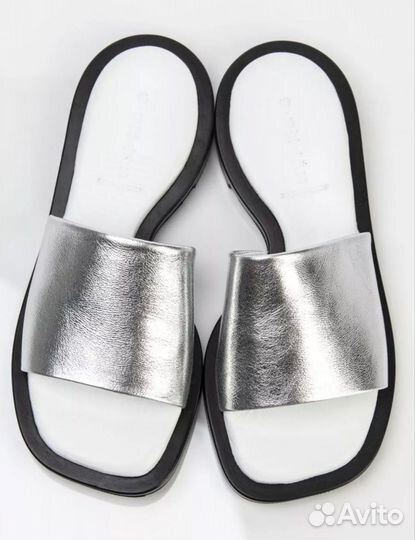 Сабо шлепки серебристые кожаные Турция
