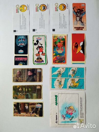 Вкладыши наклейки переводилки обёртки от жвачки