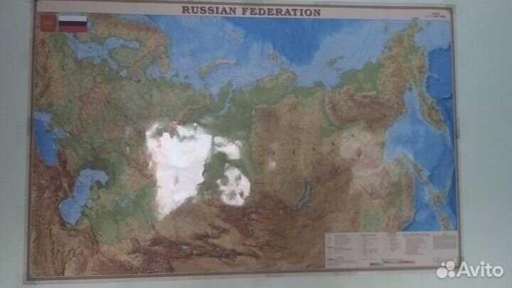 Физическая карта Россия ламинированная настенная