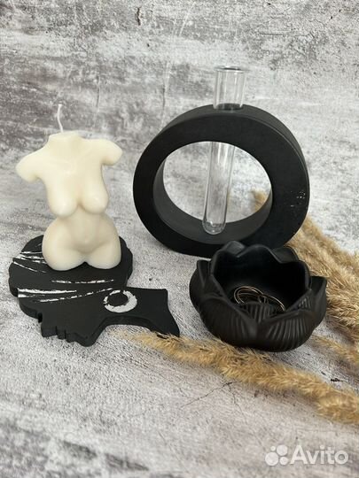 Кашпо со мхом,кашпо из гипса,свечи в гипсовом кашп