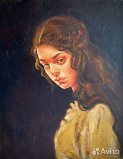 Картина маслом на холсте, темная, 35/45 см