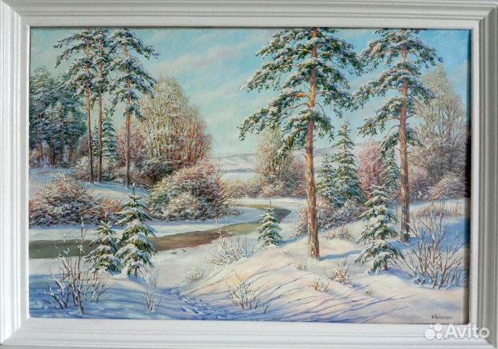 Картина масленными красками, масло, холст. зима