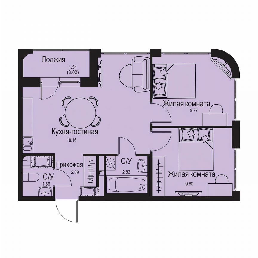 2-к. квартира, 46,5 м², 2/9 эт.