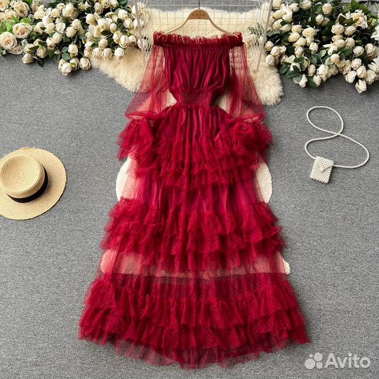 Пышное длинное платье 4 цвета