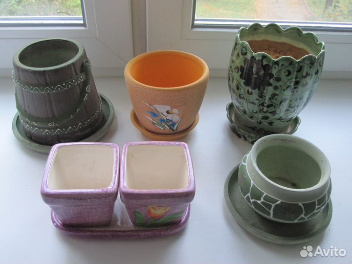 Горшки керамические для цветов на подоконник