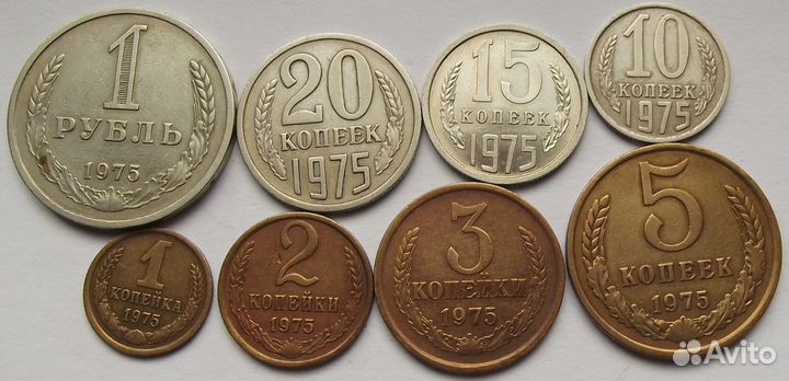 Набор погодовок 1971-1980гг 1,2,3,5,10,15,20,50,1р