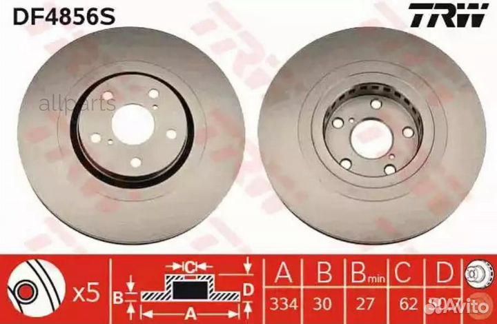 TRW DF4856S Диск тормозной передний R TRW DF4856S