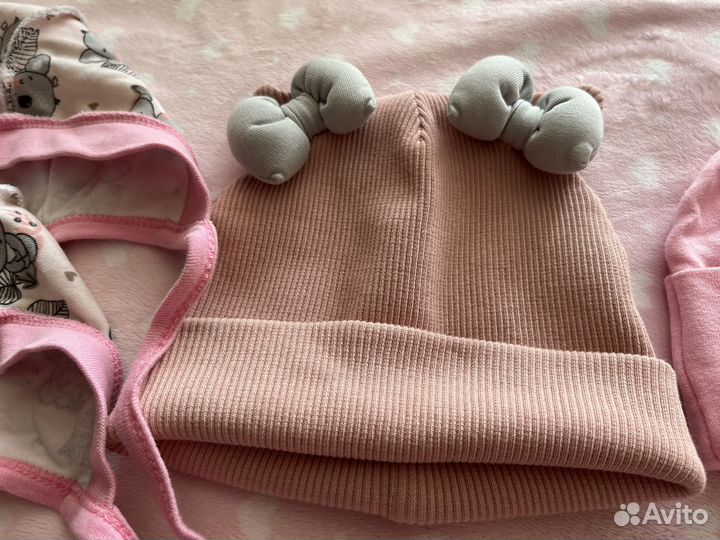 Шапочки и чепчи на девочку от 0 до 6 мес