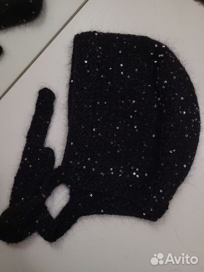 Чепчик и варежки микропайетки набор, комплект