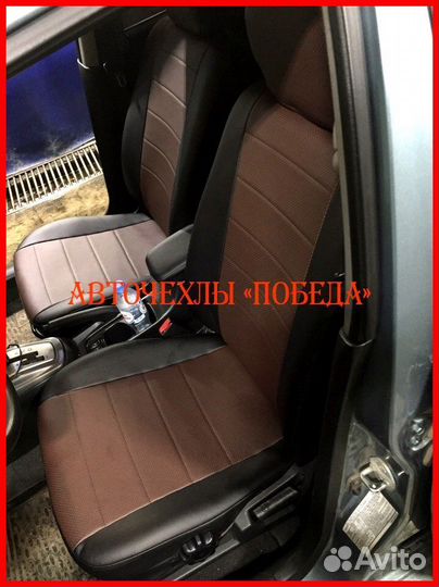 Чехлы Mitsubishi Lancer 9 из экокожи чёрно-шоколад
