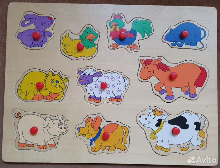 Пазлы детские деревянные животные сортер