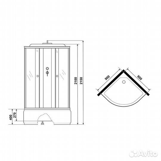 Душевая кабина Loranto 90x90x215 поддон 40 см, 4 м