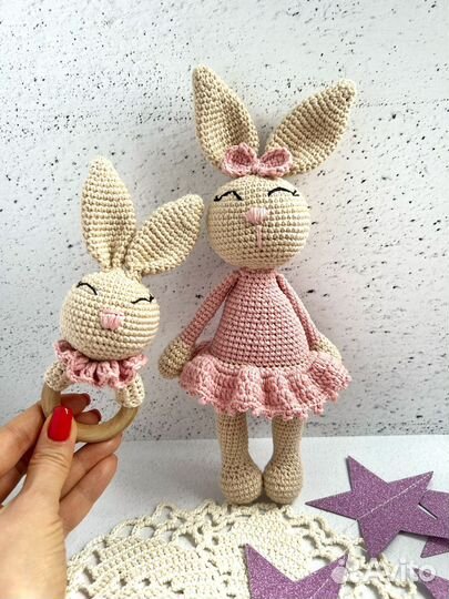 Заяц погремушка набор вязанный