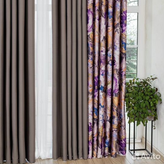 Комплект Шторы и Тюль Медина сирень+Вуаль