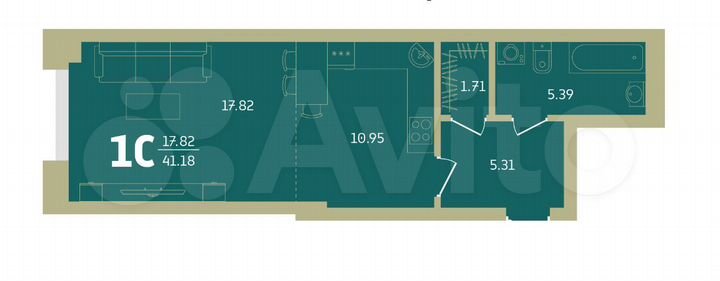 Апартаменты-студия, 41,2 м², 10/33 эт.